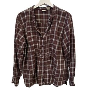 LL bean vintage plaid top long sleeve pleated button down 100% cotton Size large